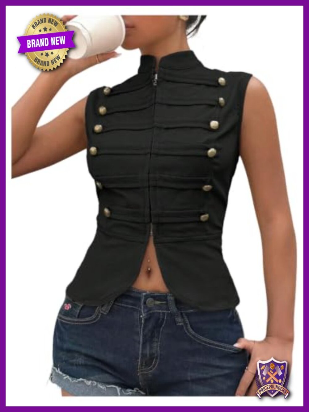 Women's Napoleon Jacket Vintage Mock Neck Military Vest